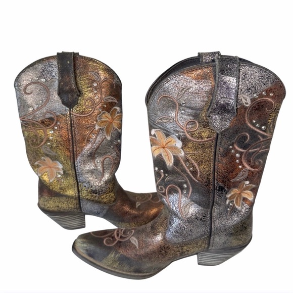 Durango Crush Cowboy Boots RD3030 Size 9 Floral Embroidery Western Rhinestone - Picture 10 of 11